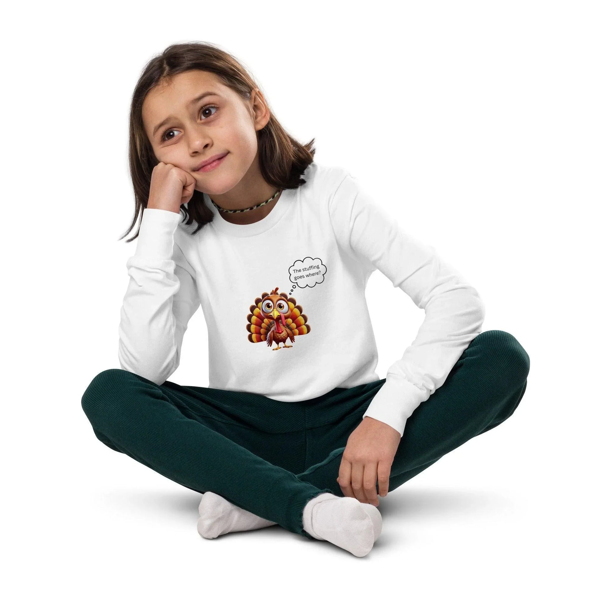 The Stuffing Goes WHERE? 🦃 🤯 Kids Long Sleeve Tee - Whippie's