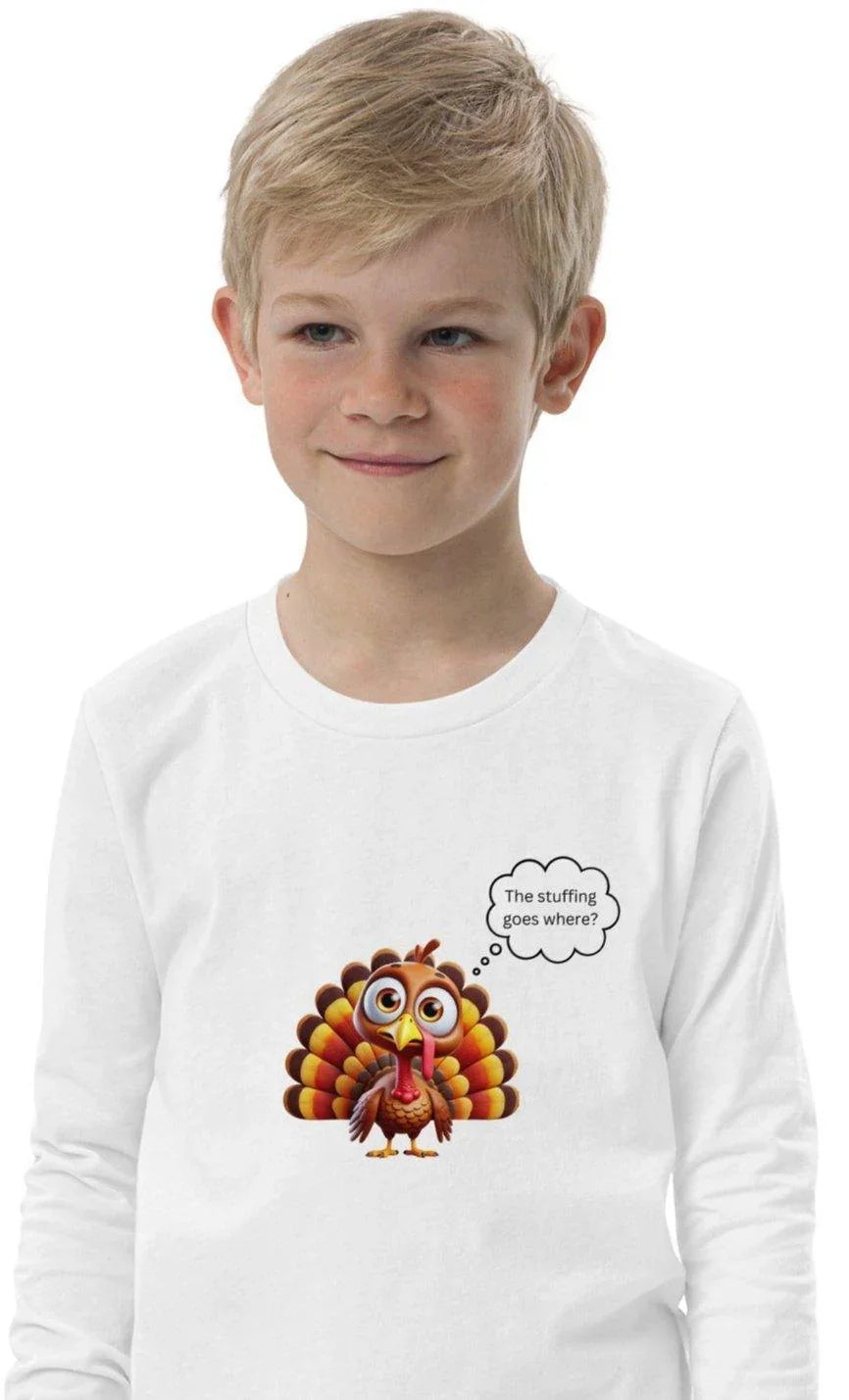 The Stuffing Goes WHERE? 🦃 🤯 Kids Long Sleeve Tee - Whippie's