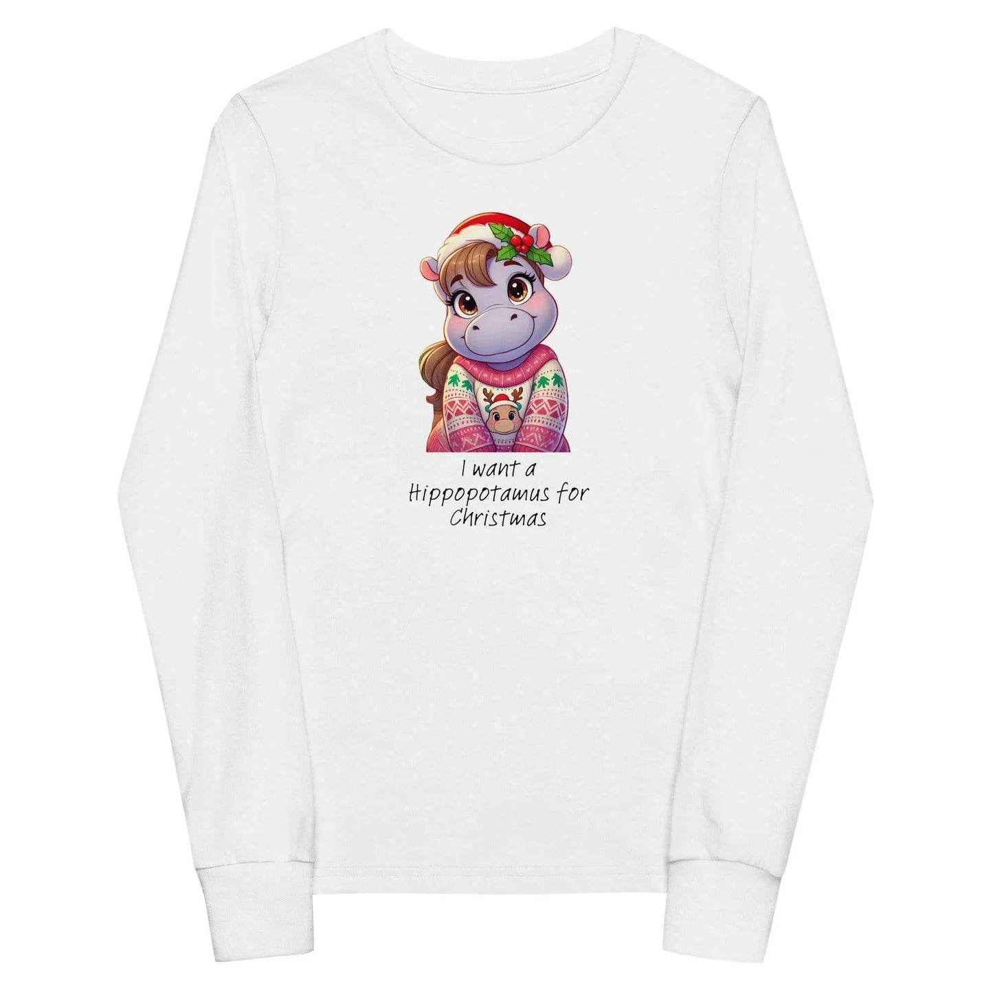 I Want a Hippopotamus for Christmas 🦛🎄 Girl Hippo - Youth Long Sleeve Tee! 🎁✨ - Whippie's