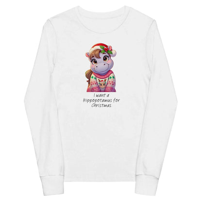 I Want a Hippopotamus for Christmas 🦛🎄 Girl Hippo - Youth Long Sleeve Tee! 🎁✨ - Whippie's