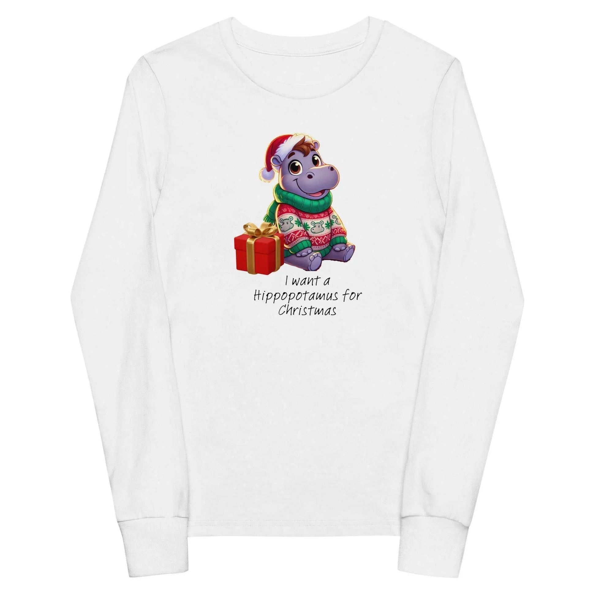 I Want a Hippopotamus for Christmas 🦛🎄 Girl Hippo - Youth Long Sleeve Tee! 🎁✨ - Whippie's