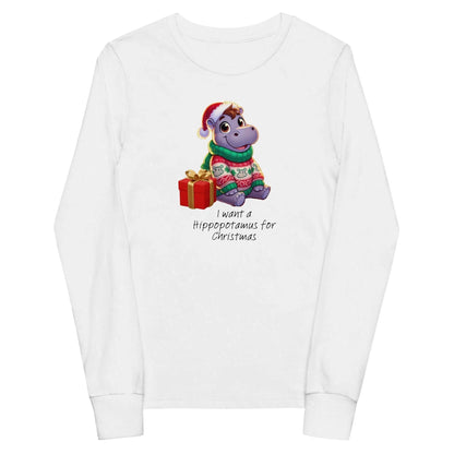 I Want a Hippopotamus for Christmas 🦛🎄 Girl Hippo - Youth Long Sleeve Tee! 🎁✨ - Whippie's