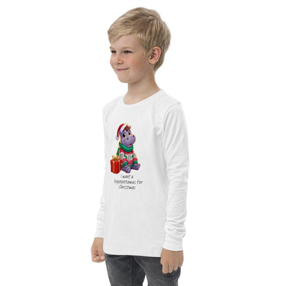 I Want a Hippopotamus for Christmas 🦛🎄 Girl Hippo - Youth Long Sleeve Tee! 🎁✨ - Whippie's